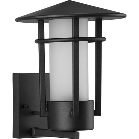 

Exton Collection One-Light Textured Black and Etched Seeded Glass Modern Style Medium Outdoor Wall Lantern