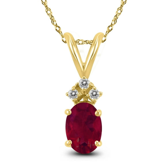 SZUL Women's 14K Yellow Gold 6x4MM Oval Ruby and Diamond Pendant