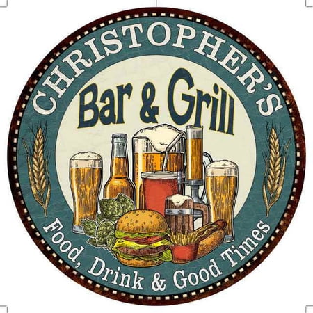 CHRISTOPHER S Bar and Grill 12 Round Metal Sign Kitchen Wall Decor 200120023500