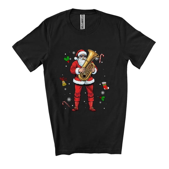 Santa Playing Tuba Player; Amazing Christmas Santa Sunglasses Musical Instrument Unisex T-Shirt