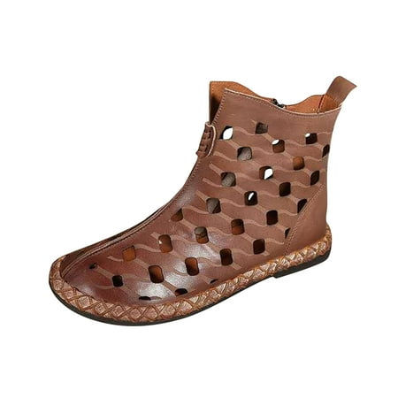 

Sentuca Women s Autumn Hollow Out Breathable Casual And Comfortable Heel Zipper Short Boots