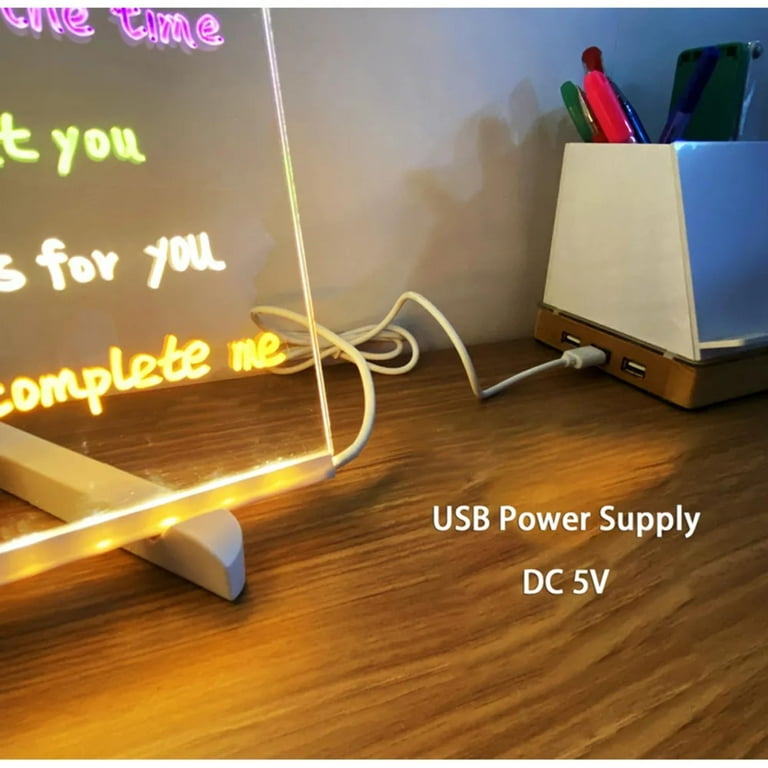 Led Note Board with Colors, Glowing Acrylic Letter Erase Board with  Light,Light up Dry Erase Board with Stand as a Glow Memo Message Board Note  Glass