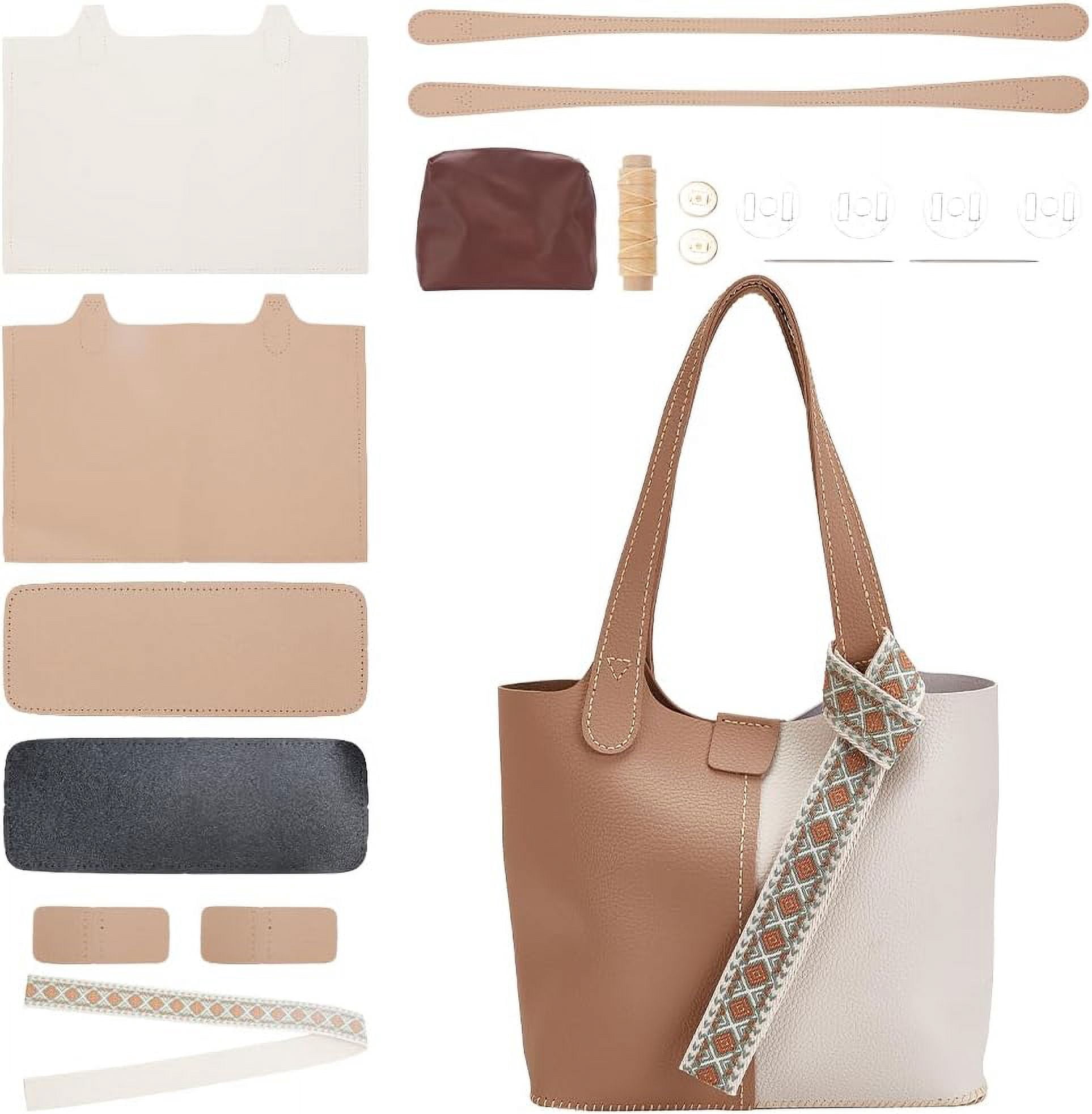 1set Sew on PU Leather bag Making Kit Including PU Leather Fabrics Polyester bag & bag Straps Clasp Needle Thread Camel 17~820x1~405x0.5~4.5mm
