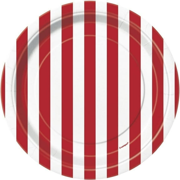 7" Striped Paper Dessert Plates, Red, 8ct