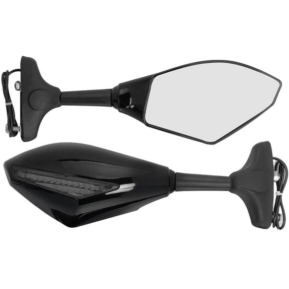 Amazinea 2pcs Front&Black Intergrated Amber LED Turn Signal Blinker Rearview Side Mirror for Honda Yamaha Kawasaki