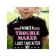 thumbnail image 1 of [Funny Cotton T-Shirt] Cotton Funny Girls' T-Shirt "i'm Not a Trouble Maker" | Casual Crew Neck, Short Sleeve, Black with Pink & White Print, Soft & Breathable Summer Top, Machine Washable, 1 of 6