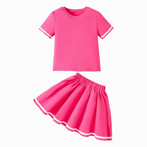 Ymyiu Girls Skirt Outfit Girl's 2 Piece Vacation Outfits Floral Sleeveless Off The Shoulder Tops and Skirt Set 18-24 Months(Hot Pink, 18-24 Months)