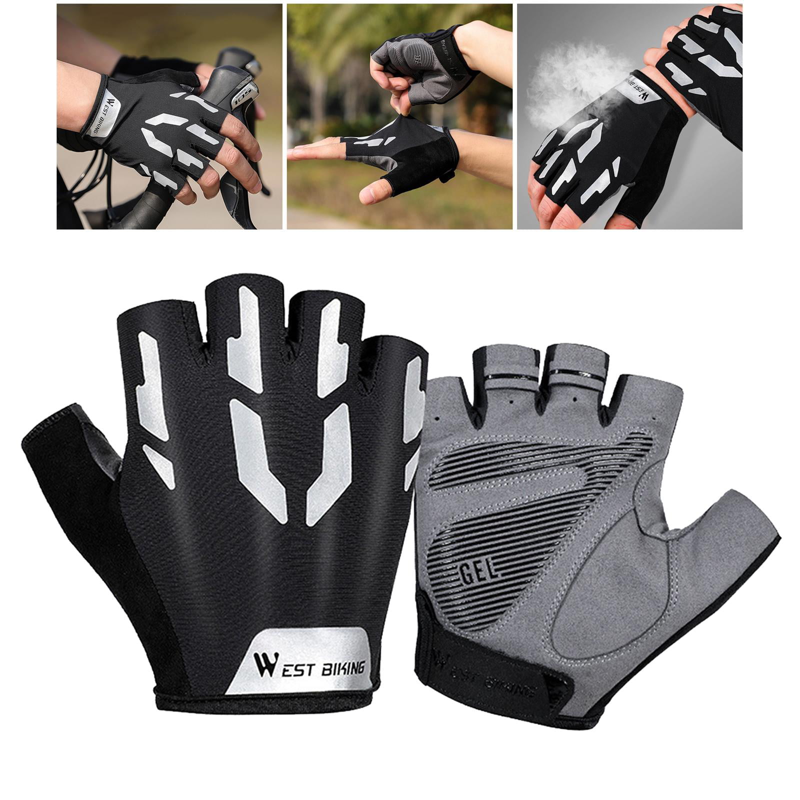 1Pair Sports Bicycle Cycling Biking Hiking Gel Half Finger Fingerless Gloves 