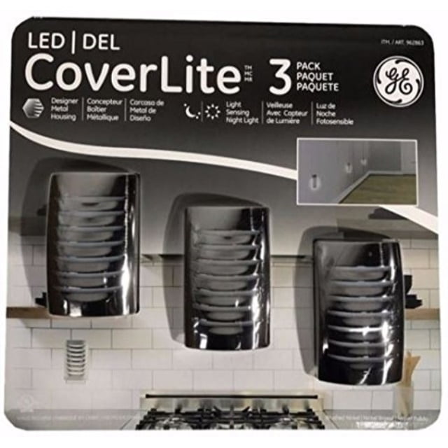 GE LED CoverLite Nightlights 3 Pack Brushed Nickel Auto On/Off