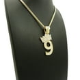 thumbnail image 4 of Stone Stud Tilded Crown Number Pendant with 3mm 24" Cuban Chain Necklace, 9, Gold-Tone, 4 of 4