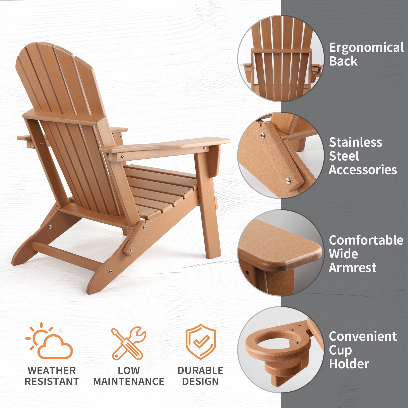FUNBERRY Folding Adirondack Chair Set of 3, All Weather HDPE Fire Pit Chairs with Cup Holder for Outdoor