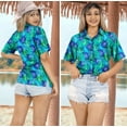 thumbnail image 3 of LA LEELA Women's Funky Button Down Short Sleeve Blouse Top Dress Shirt Beach Hawaiian Floral Shirts for Women S Curious, Leaves, 3 of 5
