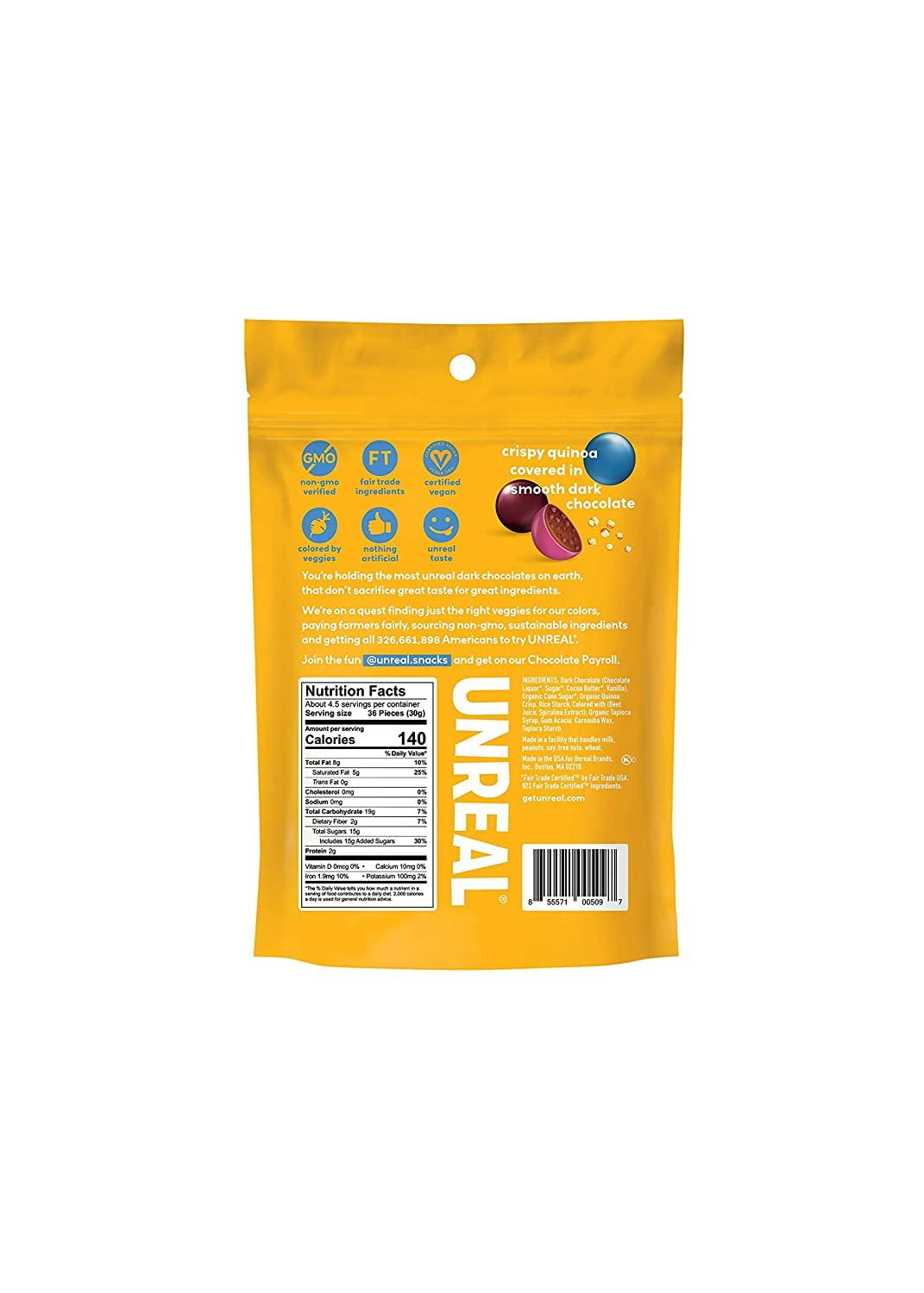 (3 pack) UNREAL Dark Chocolate Crispy Quinoa Gems Candy, 6 Oz