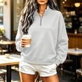 thumbnail image 2 of Women's Soft Fleece Lined Half Zip Sweatshirt Oversized Stand Collar Long Sleeve Pullover Tops Casual Fall Winter Street Outerwear White, 2 of 6