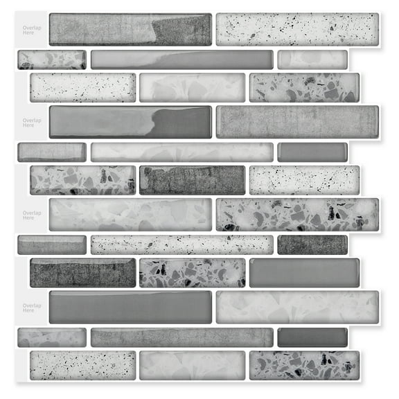 Art3d 12'' x 12'' Peel and Stick Backsplash Tile,Self-Adhesive Wall Tile for Kitchen,RV, Ash Gray(10-Pack)