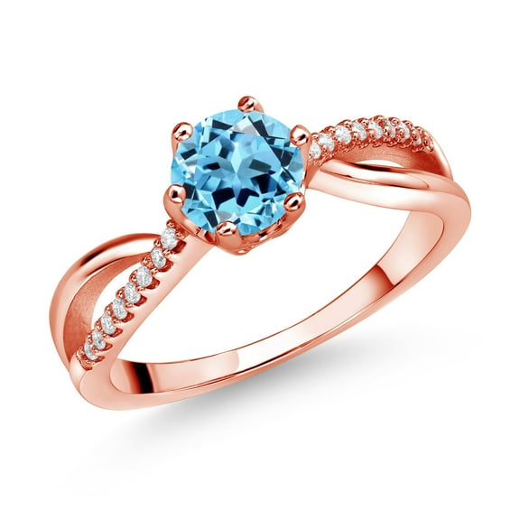Gem Stone King 18K Rose Gold Plated Silver Ring Round Topaz and Moissanite (1.08 Cttw) (Size 9)