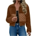 thumbnail image 2 of Otntypg Women Winter Warm Fuzzy Fleece Cropped Jacket Full Zip up Sherpa Long Sleeve Lapel Collared Outwear Short Jackets Coat with Pockets Coffee S, 2 of 8