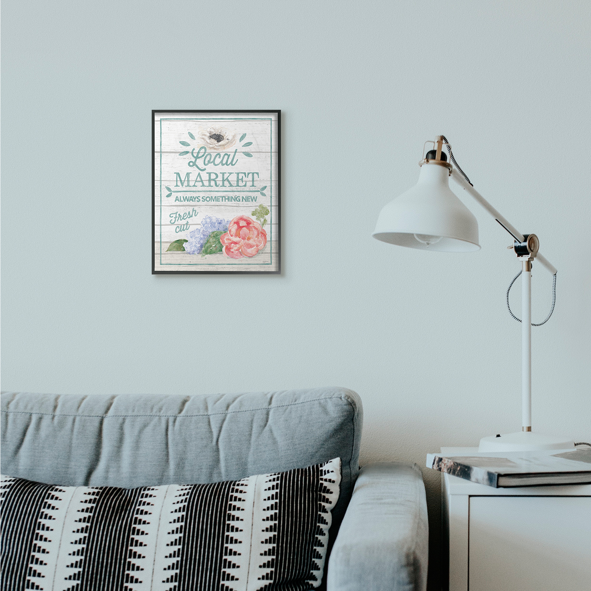 Stupell Industries Local Market Flowers Rustic Wood Textured Word Design Framed Wall Art by Mary Urban