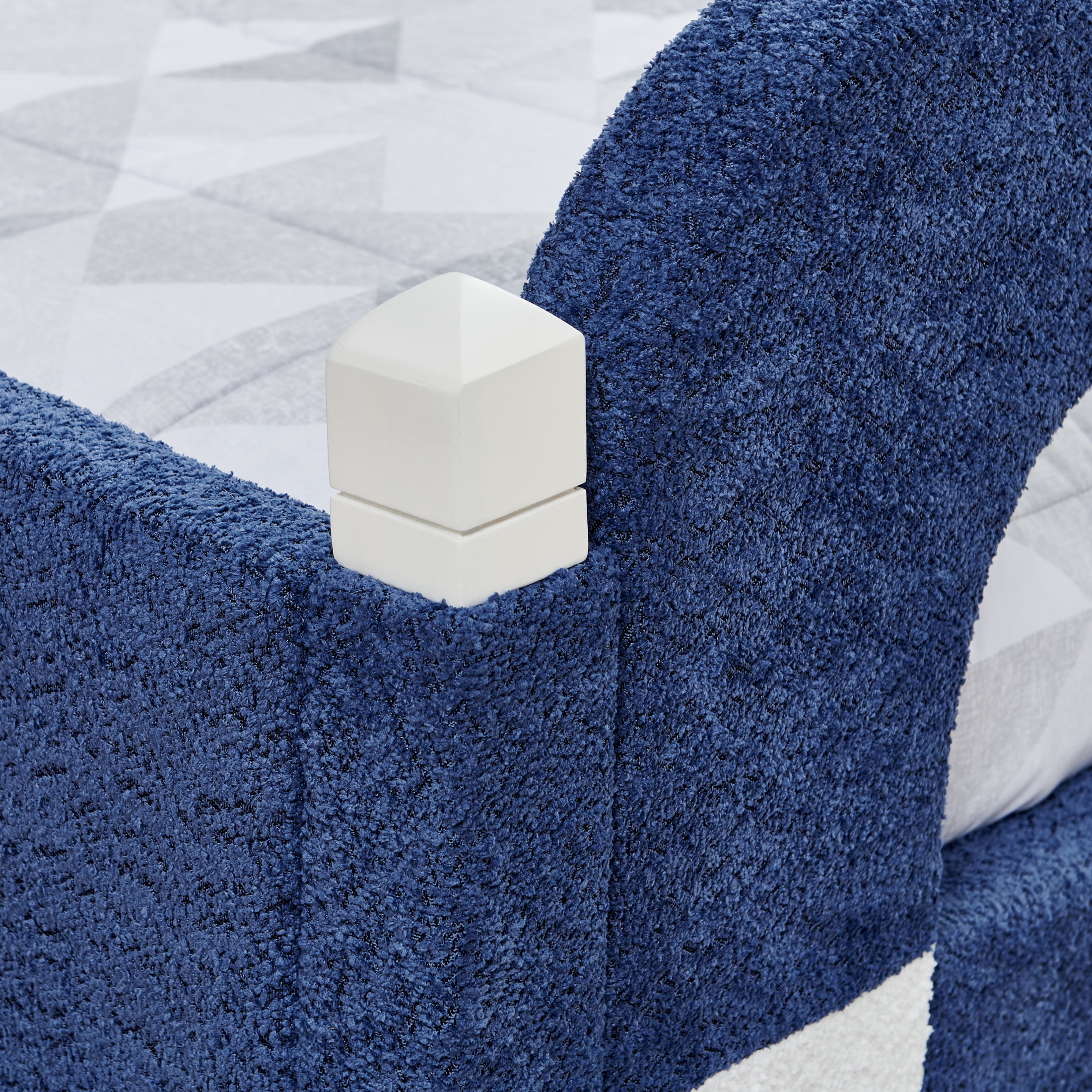 GDF Studio Arvion Twin Size Cloud Bed with Safety Guardrails & Solid Wood Frame, Boucle Fabric Upholstered Bed, Navy