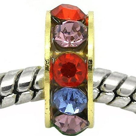 - Copper European Charm Rhinestone Rondelle Spacer Beads Round Gold Plated Multi Rhinestone