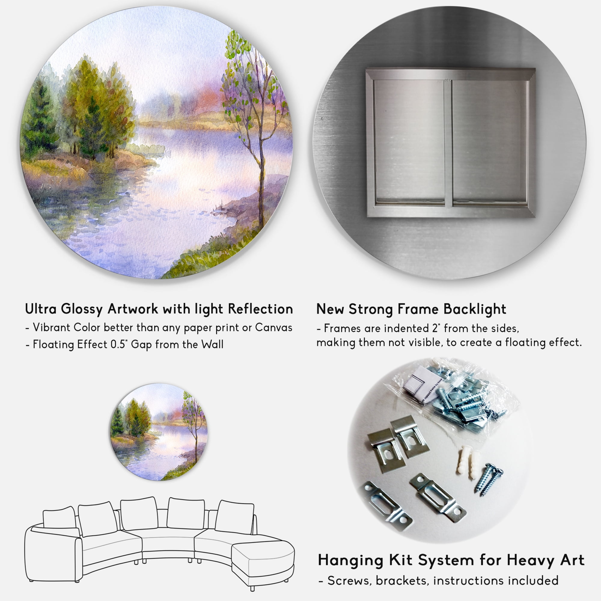 Designart 'Trees On The Bank Of River' Lake House Circle Metal Wall Art 11x11 - Disc of 11