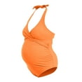 thumbnail image 5 of Quealent Maternity Cutout One Piece Swimsuit Twist Front Criss-Cross Bathing Suit High Waisted Pregnancy Swimwear Orange for Size XL, 5 of 7