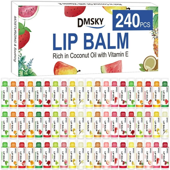 DMSKY 240 Pack Lip Balm, Natural Lip Balm Bulk with Vitamin E and Coconut Oil, Moisturizing Lip Balm for Chapped Lips, Bulk Lip Balm for Women-15 Flavors