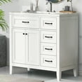 thumbnail image 3 of Soges 36" Bathroom Vanity with Sink Combo, Solid Wood Bathroom Makeup Cabinet with Door, Adjustable Shelf and 5 Drawers, Free Standing Single Basin Vanity Set, Durable & Easy to Clean, White, 3 of 10