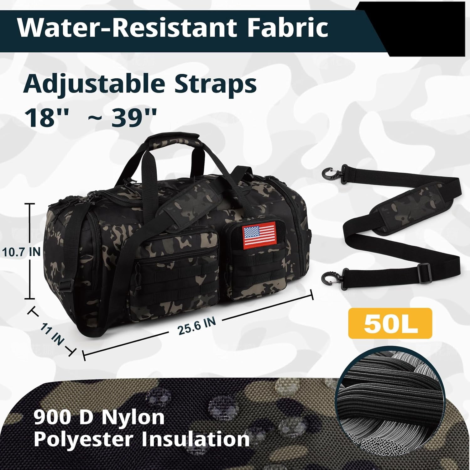 25.6In Gym Bag for Men, 50L Large 3 in 1 Sports Travel Duffle Bag with Shoes Compartment,Water Resistant Travel Backpack Weekender Overnight Bag with Wet Pocket for Women Camping Touring