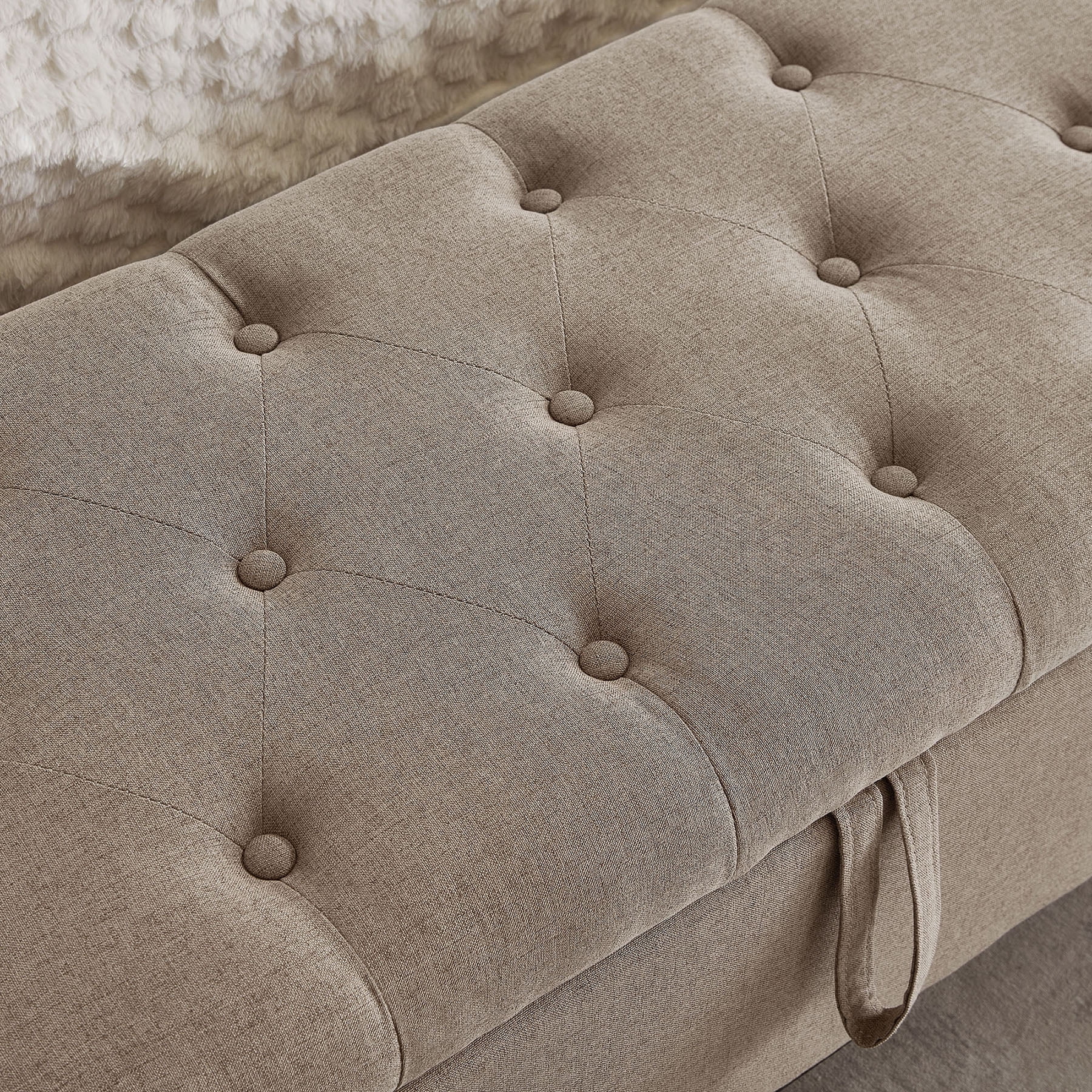 CQSXDA Upholstered Ottoman Bench in Linen with Storage and Safety Hinge for Entryway Seating and Organization