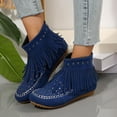 thumbnail image 3 of Oyedens Studded Cowboy Boots for Women Boho Tassel Suede No Heel Wide Calf Cowgirl Ankle Booties, 3 of 8