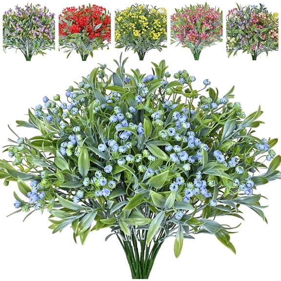 Nvzi 6 Bundles Artificial Flowers for Outdoors, Faux Outdoor Plants UV Resistant Flowers Fake Plastic Plants Flowers for Garden Window Hanging Planter (Blue)
