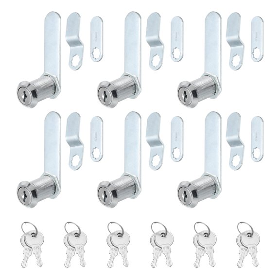 1-1/8 inch Cabinet Locks with Keys, Zinc Alloy Cam Lock Cylinder RV Lock Set Key Different, Silver 6 Pack