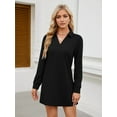 thumbnail image 2 of Women'S Autumn Dress 2025 Lapel Long Sleeve Casual Loose V-Neck Solid Color Sports Sweater Dress Black L, 2 of 5