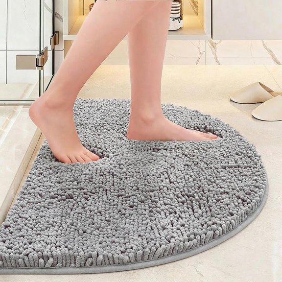 Super Absorbent Quick Drying Door Mat Bathtub Rugs, Half Round Microfiber Chenille Entryway Rug, Non-Slip Front Door Mat, Indoor Mats for Entryway, Machine Washable, Light Gray 24"x16"