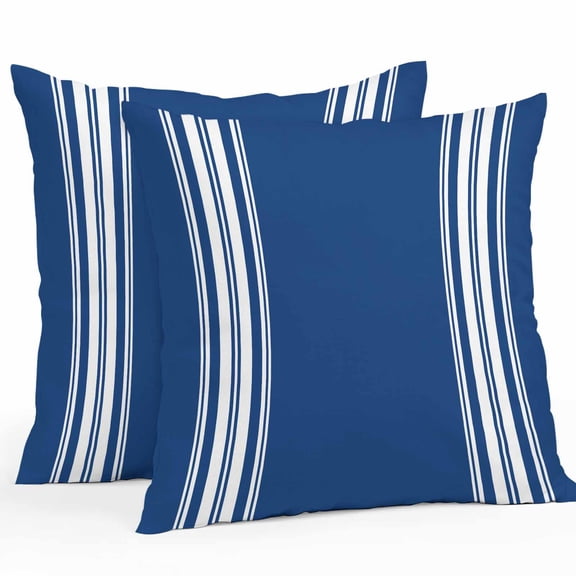 White Stripes Outdoor Pillow Covers Pack of 2 Geometric Blue Background Waterproof Throw Pillow Covers Decorative Cushion Cases for Patio Garden Tent Balcony Couch 20x20 inch