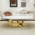 thumbnail image 4 of Oval Coffee Table Modern Minimalist Faux Marble Top with Sculptural Gold Stainless Steel Base Luxury SpaceSaving Design art deco coffee table 51.2"L x 27.6"W, 4 of 10