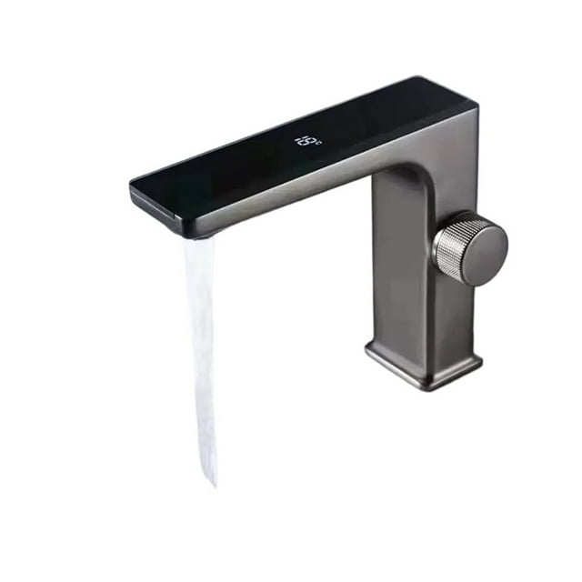 Gun Grey Smart Sensor Basin Faucet, Digital Display Screen Hot Cold Water Mixer Tap, Vanity Touchless Faucet For Bathroom Basin ,Versatile Features