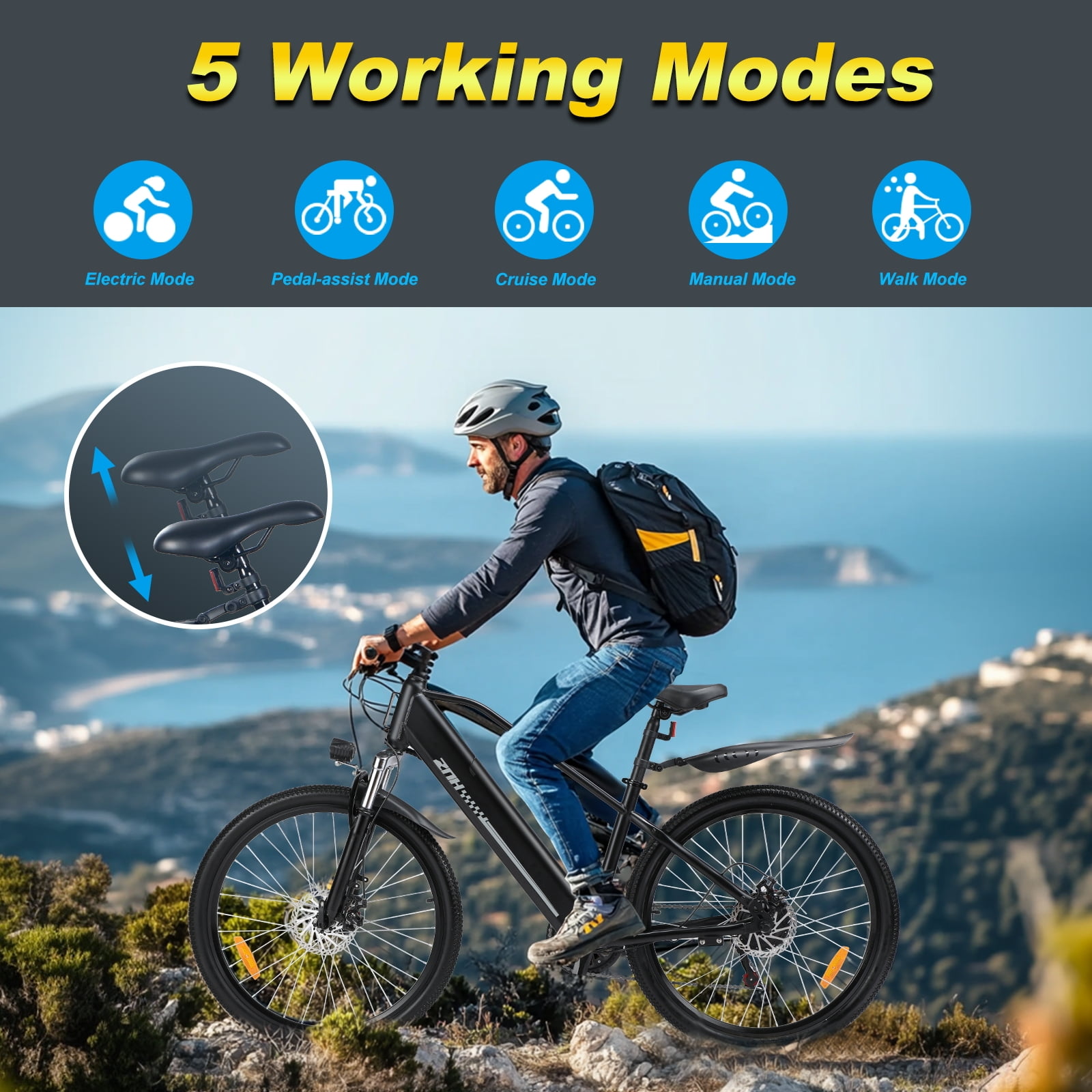 ZNH Electric Bike for Adults, 500W Motor, 26" Commuting E-Bike with Hidden 374.4Wh Battery, 7-Speed Gear, LCD Display, UL 2849