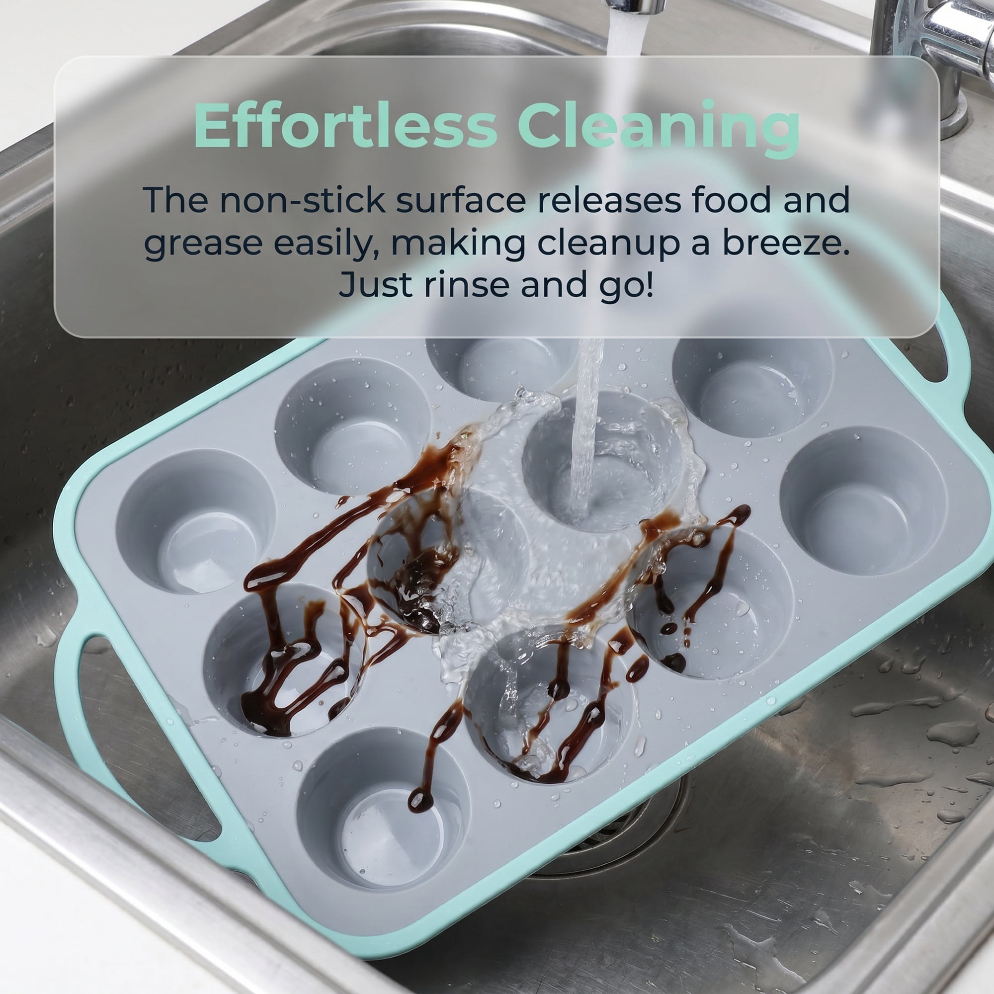 Unique Bargains Baking Pan 12-Cup Silicone Tray with Handles Gray/Green 14.8"x8.9"x1.3"