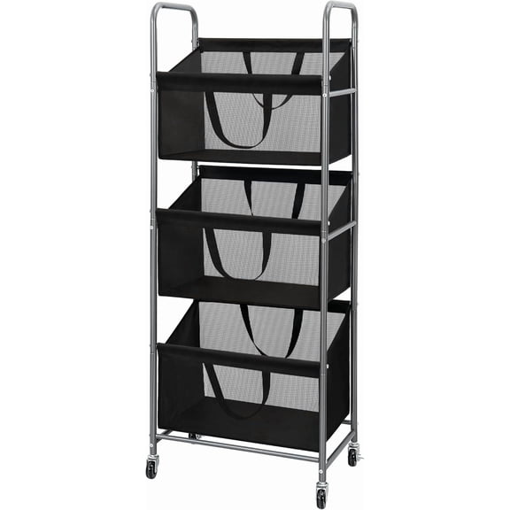 3-Tier Vertical Rolling Laundry Hamper with Removable Bags, 120L Stackable Laundry Sorter Basket, Clothes Hamper with Wheels for Small Spaces, Closet, Bedroom, Bathroom, Laundry Room, Black