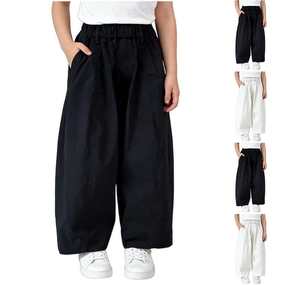 Agkizg Kids Solid Pants with Pockets Elastic Waist Casual Comfortable Pants for Boys Girls, Sizes 5-6 Years