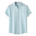 thumbnail image 1 of WEAIXIMIUNG Custom T Shirts for Men Male Solid Color Jacquard Striped Shirt Pure Short Sleeve Lapel Button Down Shirt, 1 of 9