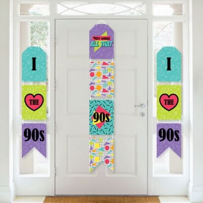 90's Throwback - Hanging Vertical Paper Door Banners - 1990s Party Wall Decoration Kit - Indoor Door Decor
