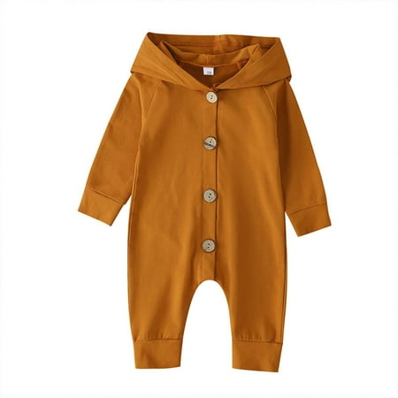 

Winter Savings Clearance! Dezsed 0-24 Months Infant Baby Rompers For Girls Solid Long Sleeve Hooded Jumpsuit Toddler Baby Boys Romper With Buttons Spring Autumn Baby Clothes