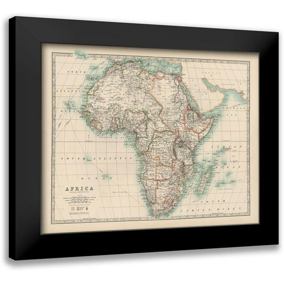 Johnston 14x12 Black Modern Framed Museum Art Print Titled - Johnstons Map of Africa