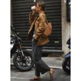 thumbnail image 3 of Abrigo de una sola botonadura de cuero liso peludo para mujer, abrigo Vintage de manga larga con bolsillo, prendas de vestir gruesas y cálidas para mujer, abrigo de calle alta, 3 of 5