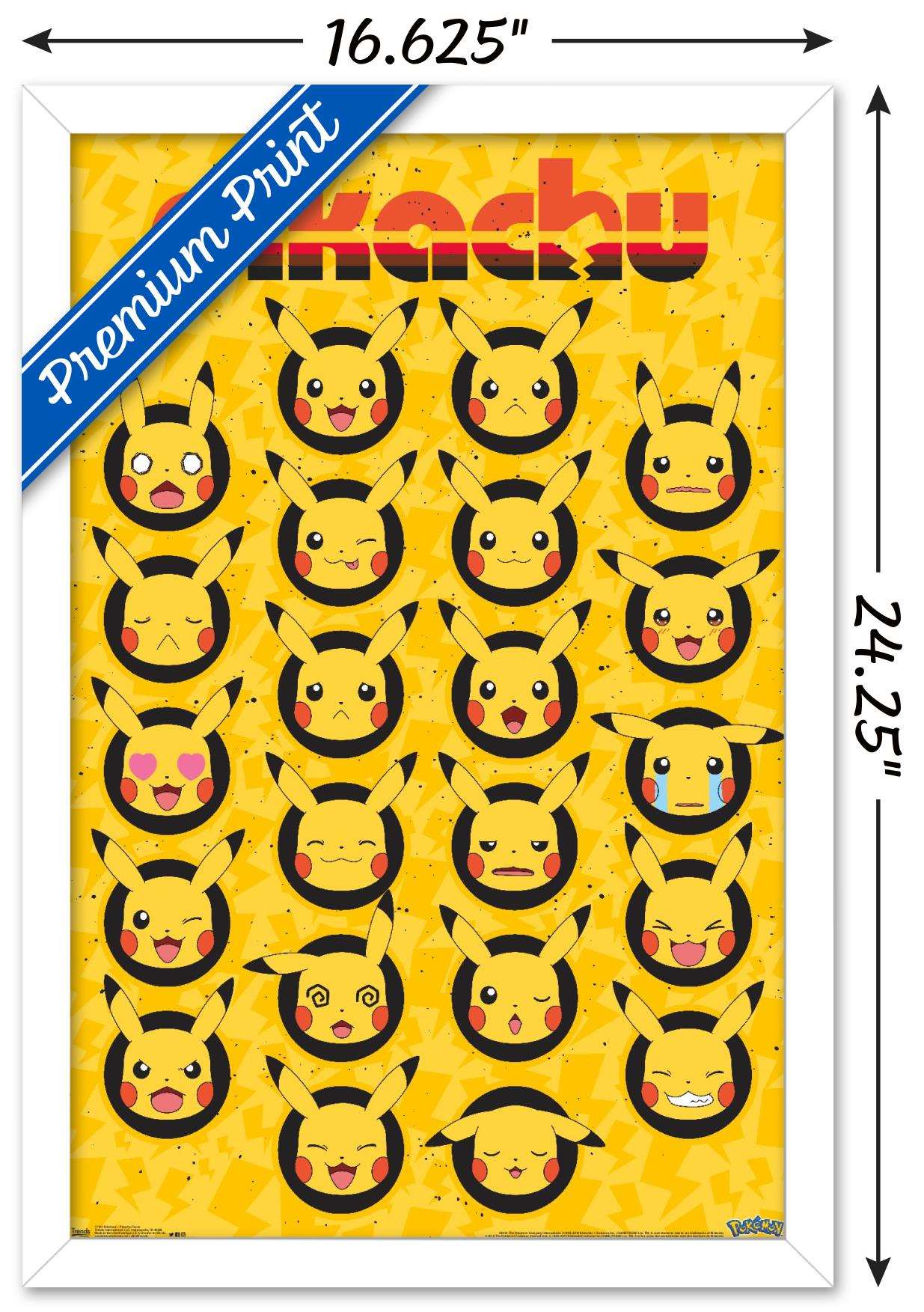 Pokemon - Pikachu Faces Wall Poster, 14.725" x 22.375", Framed