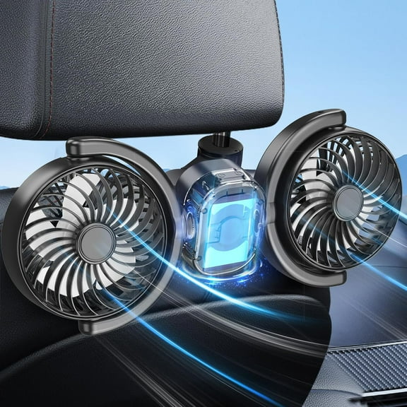 Dealswin Rechargeable Car Fan for Backseat Kids Baby, Battery and USB Dual Power Car Fans, Powerful 3 Speeds 360° Rotatable Dual Head Cooling Car Seat Fan for Sedan SUV RV Truck Vehicle