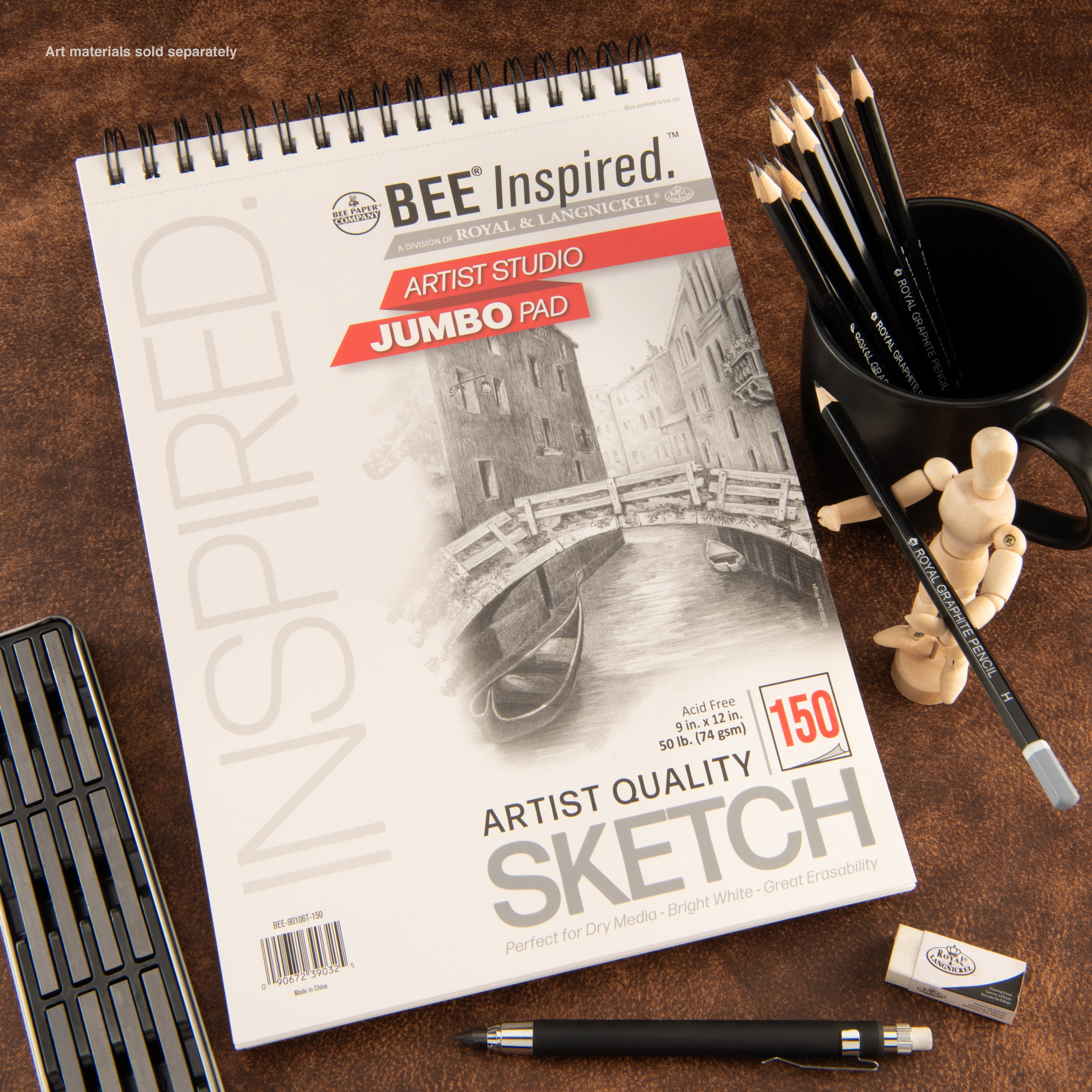 Bee Paper - Bee Inspired 9"x12" Studio Sketching Paper Pad, 150 Sheets, Top Wire, 50lb. 74GSM